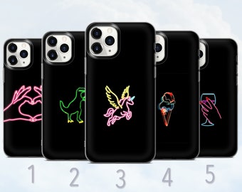 Neon Phone Case, Minimalist, Feminine, Cute Neon Glow Black Cover - Fits iPhone 6, 7, 8, SE2020, Xs, Xr, 11, 12, 13, 14 | Samsung | Huawei