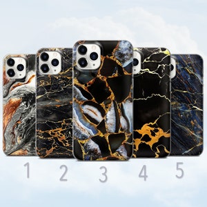Black Marble Phone Case, Classic Aesthetic Pattern Cover - Fits iPhone 7, 8, SE2020, Xs, Xr, 11, 12, 13, 14 | Samsung S10, S22, S23, S24, FE