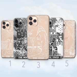 Klassiek doorzichtig Tarot-telefoonhoesje, zon, maan, ster, toren, wereld - Geschikt voor iPhone 7, 8, SE2022, Xs, Xr, 11, 12, 13, 14, 15 | Samsung S10, S23, S24