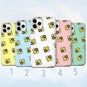 Cute Bee Pattern Phone Case, Cartoon Bumble Bee Cover - Fits iPhone 7, 8, SE2022, Xs, Xr, 11, 12, 13, 14, 15 | Samsung S10, S23, S24, FE