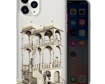 Escher Optical Illusion Clear Phone Case, Cool Op Art Cover - Fits iPhone 6, 7, 8, SE2020, Xs, Xr, 11, 12, 13, 14 | Samsung S20, S21, S22