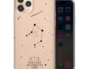 Libra Clear Phone Case, Aesthetic Zodiac, Star Constellation Cover - Fits iPhone 6, 7, 8, SE2020, Xs, Xr, 11, 12, 13, 14 | Samsung S21, S22