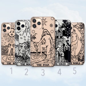 Klassiek doorzichtig Tarot-telefoonhoesje, zon, maan, ster, toren, wereld - Geschikt voor iPhone 7, 8, SE2022, Xs, Xr, 11, 12, 13, 14, 15 | Samsung S10, S23, S24