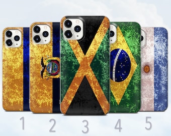 Grunge Flag Phone Case, Colombia, Ecuador, Jamaica, Brazil, Argentina - Fits iPhone 8, X, SE2022, Xr, 11, 12, 13, 14, 15 | Samsung S23, S24