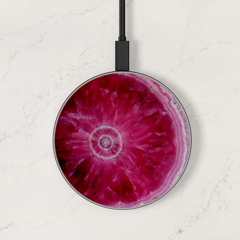 Geode Layered Agate Gemstone Print Wireless Charger, Custom Charging Pad, Fast Qi Charger for iPhone 11, 12, 13, 14, Samsung S20, S21, S22 3