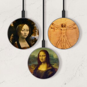 Da Vinci Mona Lisa Painting Ginevra Vitruvian Man Wireless Fast Qi Charger, Charging Pad for iPhone X, 13, 14, 15, 16, Samsung S23, S24, S25