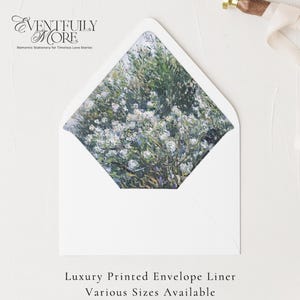 PRINTED Landscape Envelope Liner, 5x7&quot; Envelope Insert, A7 Wedding Envelope Liner, Fine Art Wedding, Floral, Green Wedding, Dusk