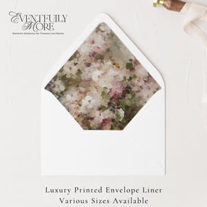 PRINTED Floral Envelope Liner, 5x7&quot; Envelope Insert, A7 Wedding Envelope Liner, Fine Art Wedding, Floral, Vintage Wedding Envelope Picture
