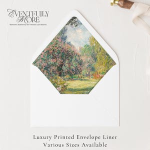 PRINTED Landscape Envelope Liner, 5x7&quot; Envelope Insert, A7 Wedding Envelope Liner, Fine Art Wedding, Floral, Green Wedding, Auric