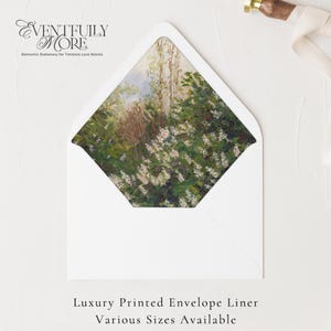 PRINTED Landscape Envelope Liner, 5x7&quot; Envelope Insert, A7 Wedding Envelope Liner, Fine Art Wedding, Floral, Green Wedding, Verdelle