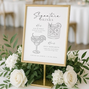 IMPRIMÉ Boissons pour elle et lui, enseigne de boissons signature, modèle de menu de bar, enseigne de cocktail signature, enseigne de boissons minimaliste, bar de mariage, #MN8