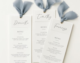Menú de boda con cinta y tarjeta de nombre, ¡A comer!, Cinta, Tarjeta de lugar, Impresión profesional, Menú de cena de boda, Cartulina mate de 300 g/m², #BB9