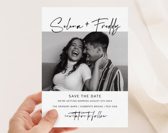 Save the date template with photo, Save the date cards, modern save the date wedding template, Black and White Save the date, Selena