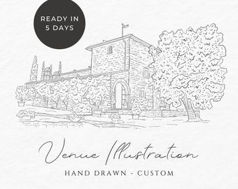 Hand Drawn Venue Illustration, Custom from Photo, Wedding Venue Print, Hand Drawn Venue Sketch, Wedding Gift, 1st Anniversary Gift