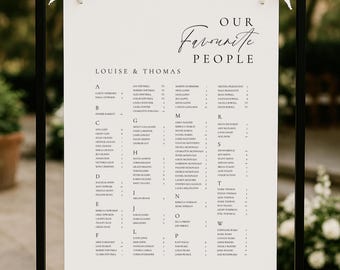 Letrero con plano de asientos, plano de mesas para bodas de la A a la Z, diagrama de asientos alfabético, letrero "Por favor, tome asiento", personalizado, impresión profesional, n.° AA5