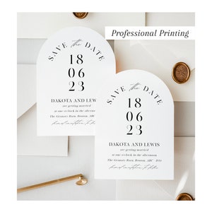 IMPRESO Arqueado Guardar la fecha, Invitación de boda en arco, Impreso profesional, Invitación de boda en forma de arco, Tarjeta de lino de 300 g/m², #500