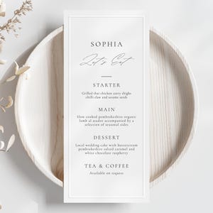 Menù e segnaposto per matrimonio STAMPATI, Let's Eat, in rilievo, segnaposto, stampati professionalmente, menù per cena, cartoncino di lino da 300 g/m², senza tempo