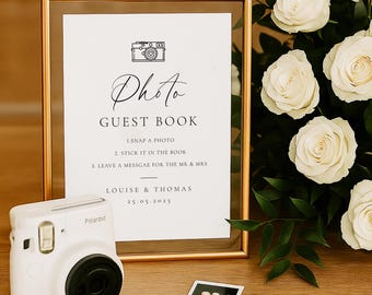 Letrero de libro de visitas con foto impresa, Por favor, firme nuestro libro de visitas, Letrero de boda Polaroid, Deje una foto, Firme con una foto, Tarjeta de 300 g/m², AA5