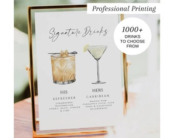 PRINTED Signature Drinks Sign, Bar Menu Template, His and Hers Drinks, Signature Cocktail Sign, Minimalist Drinks Sign, Wedding Bar, #200
