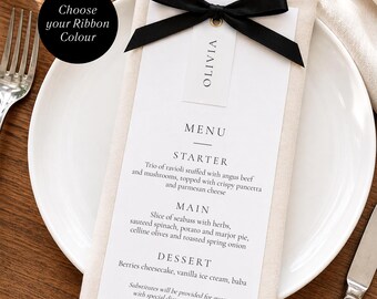 Bow Wedding Menu and Place Card, Let's Eat, Ribbon, Place Card, Professionally Printed, Wedding Dinner Menu, 300gsm Matte Card, #AA5