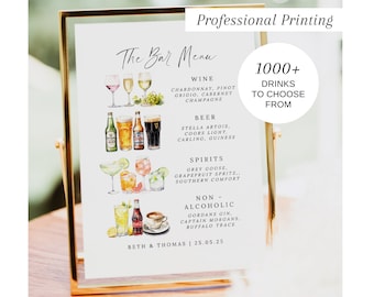 PRINTED Bar Menu Sign, His and Hers Drinks, Signature Drinks Sign, Drinks Menu, Minimalist Drinks Sign, Wedding Bar, #200