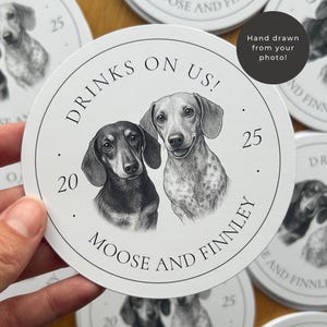 Bespoke Pet Wedding Coasters, Wedding Pet, Dog Coaster, Custom Pet Illustration, Drinks on us, Wedding Reception, Pet Portrait, Pet Drawing