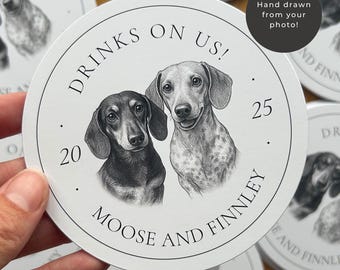 Bespoke Pet Wedding Coasters, Wedding Pet, Dog Coaster, Custom Pet Illustration, Drinks on us, Wedding Reception, Portrait, Pet Drawing #AA5