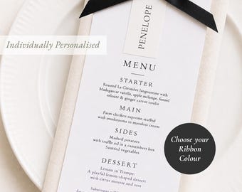 Menú de boda y tarjeta de mesa con lazo, ¡A comer!, Cinta, Tarjeta de mesa, Impresión profesional, Menú de cena de boda, Cartulina mate de 300 g/m², #AA5