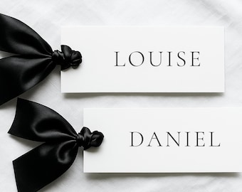 Tarjeta de lugar de boda con cinta, plano de asientos, cinta, tarjeta de nombre, impresión profesional, cena de boda, tarjeta de 300 g/m², cinta de satén n.° AA5