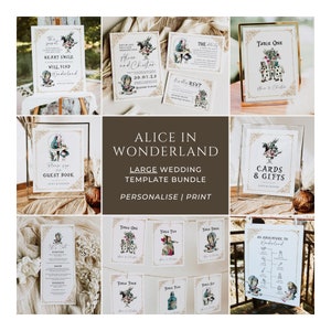 Alice in Wonderland Wedding Template Bundle, Wedding Signs Bundle, Editable Template, Tea Party Wedding, Theme Wedding Signs, AW1