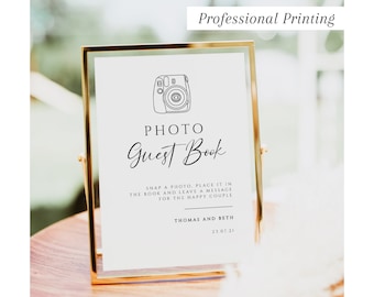 PRINTED Photo Guest Book Sign, Please sign our Guest Book, Polaroid Wedding Sign, Leave a Photo, Snap it Sign It, 300gsm Linen Card, #100