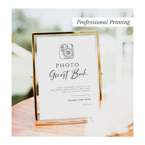 PRINTED Photo Guest Book Sign, Please sign our Guest Book, Polaroid Wedding Sign, Leave a Photo, Snap it Sign It, 300gsm Linen Card, #100