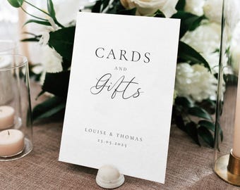 Letrero impreso para tarjetas y regalos de boda, para bodas de etiqueta, minimalista, elegante, moderno, decoración de mesa, pequeño, AA5