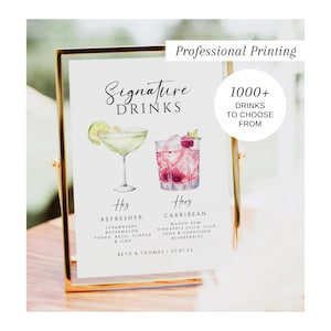 Enseigne de boissons signature IMPRIMÉ, modèle de menu de bar, boissons pour elle et lui, enseigne de cocktail signature, enseigne de boissons minimaliste, bar de mariage, #100