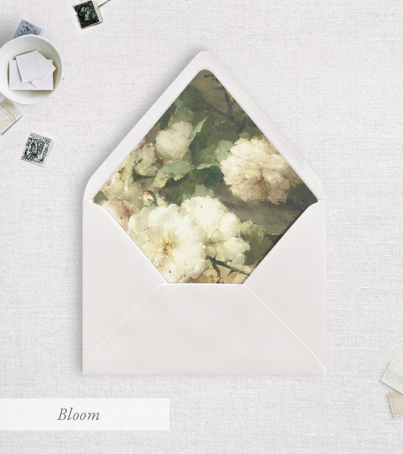 Luxury Floral Envelope Liner, Fine Art Wedding Envelope, 5x7