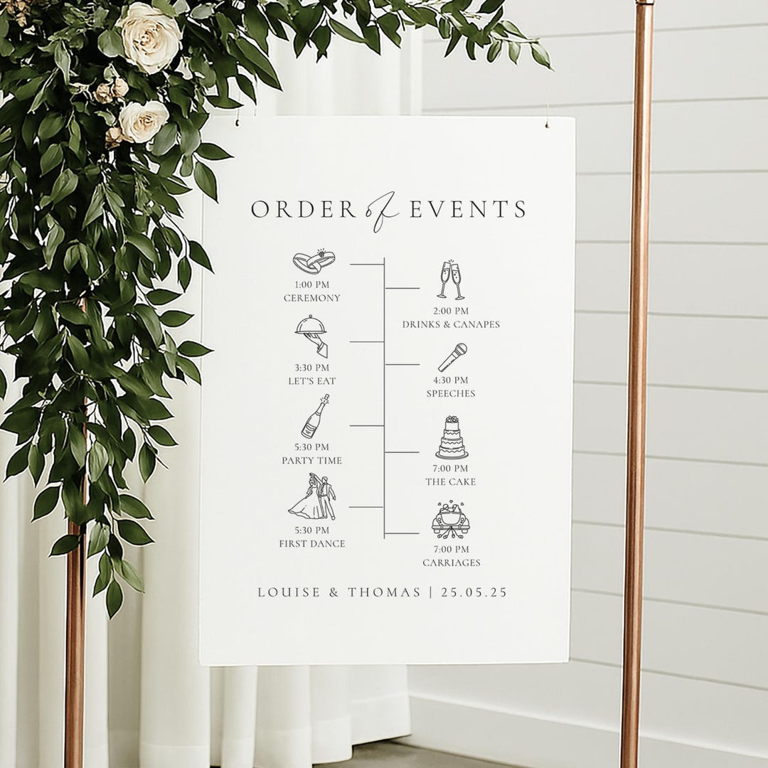 Order of Service Sign, Wedding Reception, Order of Events, Wedding ...