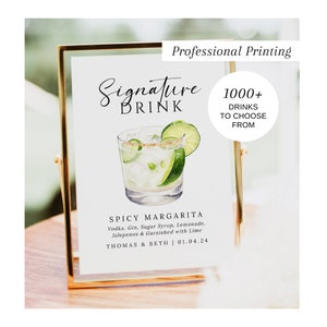 PRINTED Signature Drink Sign, Bar Menu Template, Wedding Welcome Drinks, Signature Cocktail Sign, Entrance Drink Sign, Wedding Bar, #100