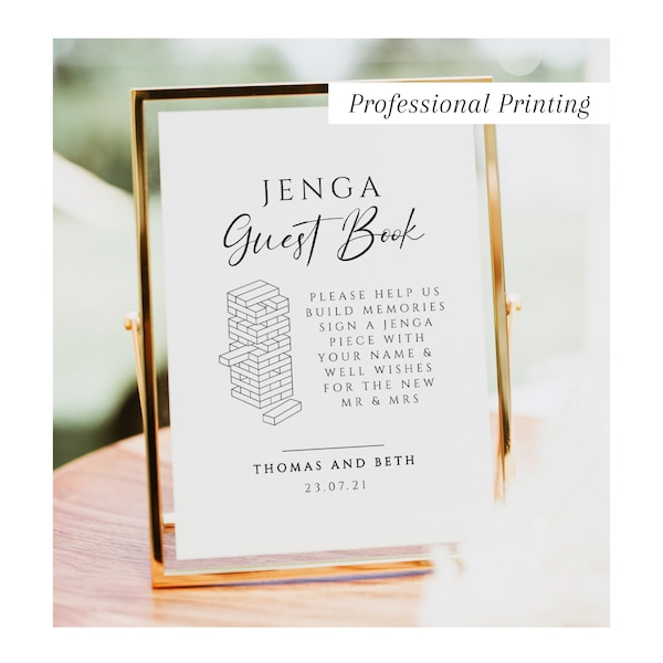 PRINTED Jenga Guest Book Sign, Please sign our Guest Book, Jenga Blocks Wedding Sign, Sign It, Build Memories Sign, 300gsm Linen Card, #100