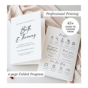 Gedruckte Hochzeitsprogramm, professionell gedrucktes Hochzeitsprogramm, 300gsm Leinen, #100