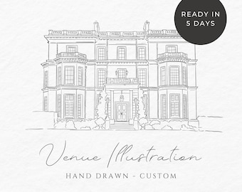 Wedding Venue hand Drawn Illustration, Custom from Photo, Wedding Venue Print, Hand Drawn Venue Sketch, Wedding Gift, 1st Anniversary Gift