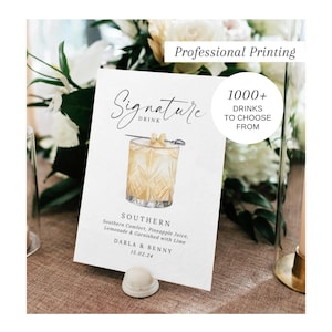 Enseigne pour boisson signature, modèle de menu de bar, verre de bienvenue au mariage, enseigne pour cocktail signature, enseigne pour boisson à l'entrée, bar de mariage, #200