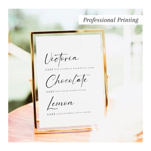 PRINTED Hochzeitstorte Geschmacksrichtungen Zeichen, Kuchen Rezept Schild, Kuchen Geschmacksrichtungen Menüschild, #100