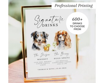 PRINTED Dog Signature Drinks Sign, Bar Menu, His and Hers Drinks, Signature Cocktail Sign, Pet Signature Drinks Sign, Wedding Bar, #200