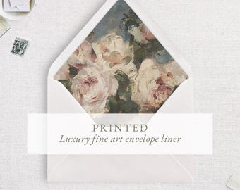 Forro de sobre con diseño de rosas vintage, inserto para sobre A7 de 5x7", Bellas Artes, Jardín, Rosa pálido, sobre y opción de montaje.