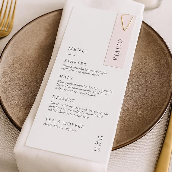 PRINTED Wedding Menu and Place Card, Let's Eat, Wedding Place Card, Professionally Printed, Wedding Dinner Menu, 300gsm Linen Card, #VK2