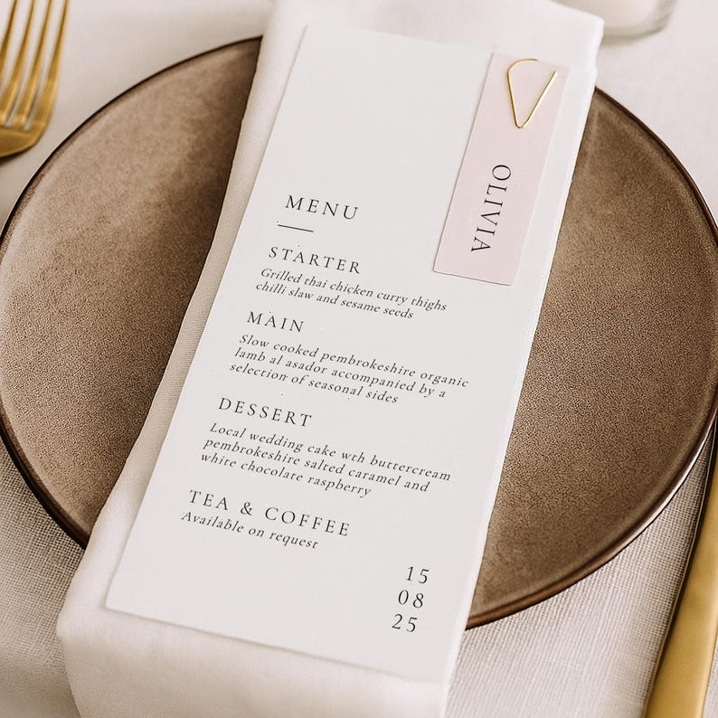 PRINTED Wedding Menu and Place Card, Let's Eat, Wedding Place Card, Professionally Printed, Wedding Dinner Menu, 300gsm Linen Card, #VK2 image 1