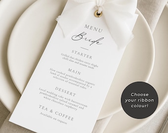 Menú de boda y tarjeta de mesa con cinta, ¡A comer!, Cinta, Tarjeta de mesa, Impresión profesional, Menú de cena de boda, Cartulina mate de 300 g/m², #MN8