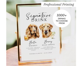 PRINTED Dog Signature Drinks Sign, Bar Menu, Pet His and Hers Drinks, Signature Cocktail Sign, Pet Signature Drinks Sign, Wedding Bar, #100