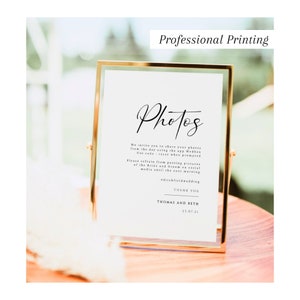 GEDRUCKTES Hochzeitsfotos-Zeichen, Foto-Sharing-Hochzeitsschild, Hashtag-Hochzeitsschild, keine Fotos, professioneller Druck, hochwertige Leinenkarte, #100