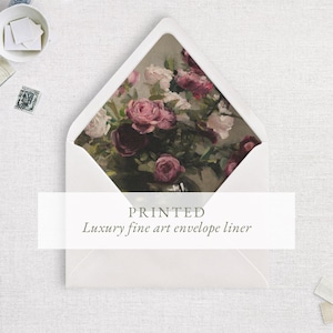 Printed Rose Envelope Liner, 5x7" A7 Envelope Insert, Fine Art, Garden, Blush, Envelope and Assembly Option